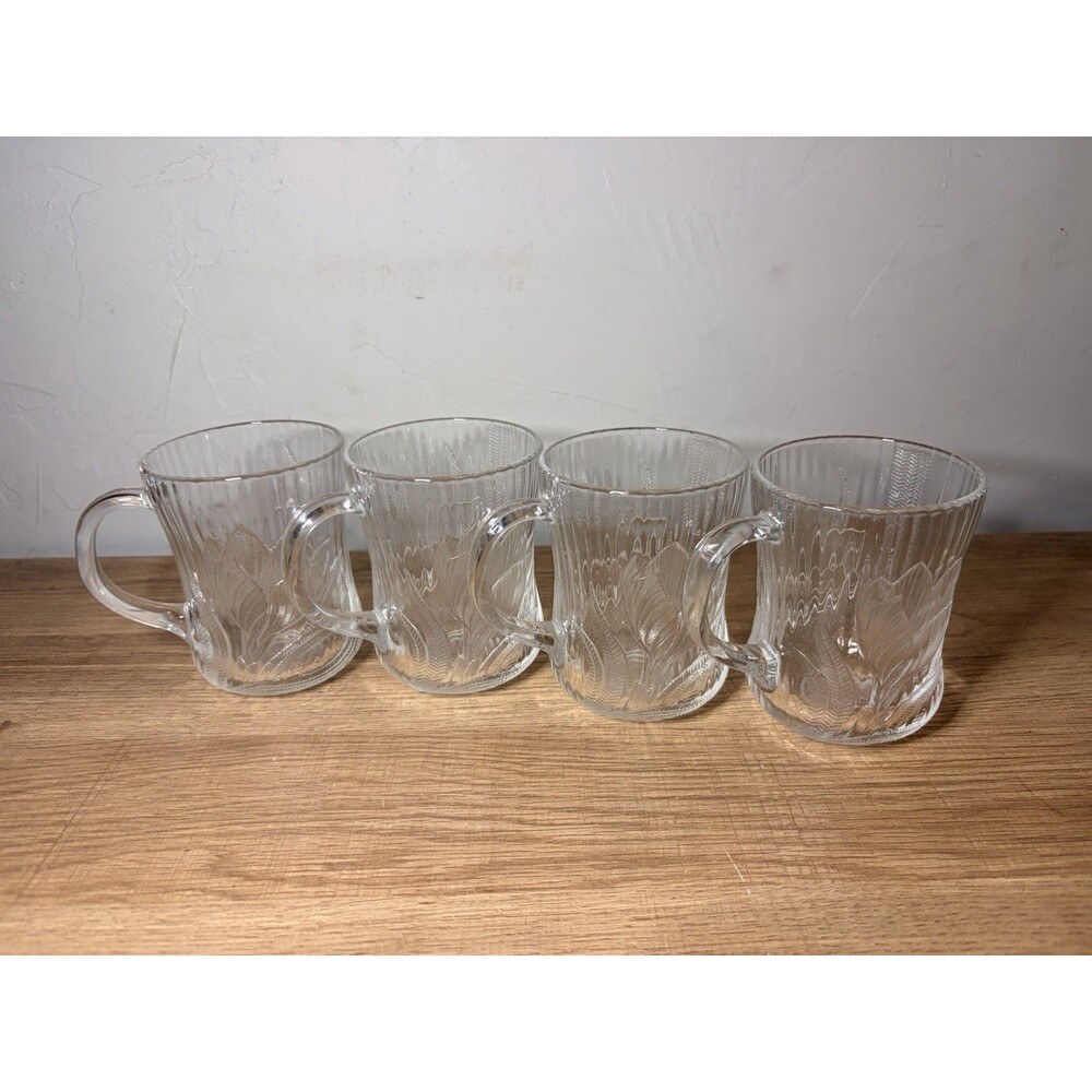 Vintage Arcoroc France Canterbury Crocus Glass Mugs Set of 4 Floral